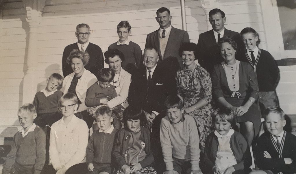 Black & white photo of the Dunbar family during a reunion in 1965
